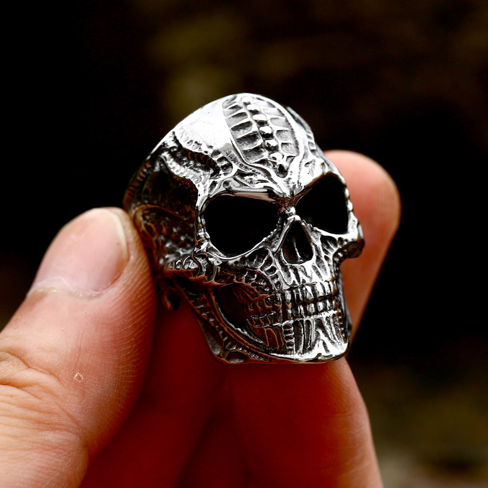 Titanium Steel Punk Skull Ring for Men - Stylish Cross-Border Design in Sizes 7-13
