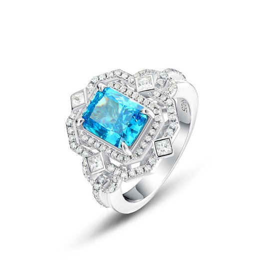 S925 Sterling Silver High-Carbon Stone Pavé Ring