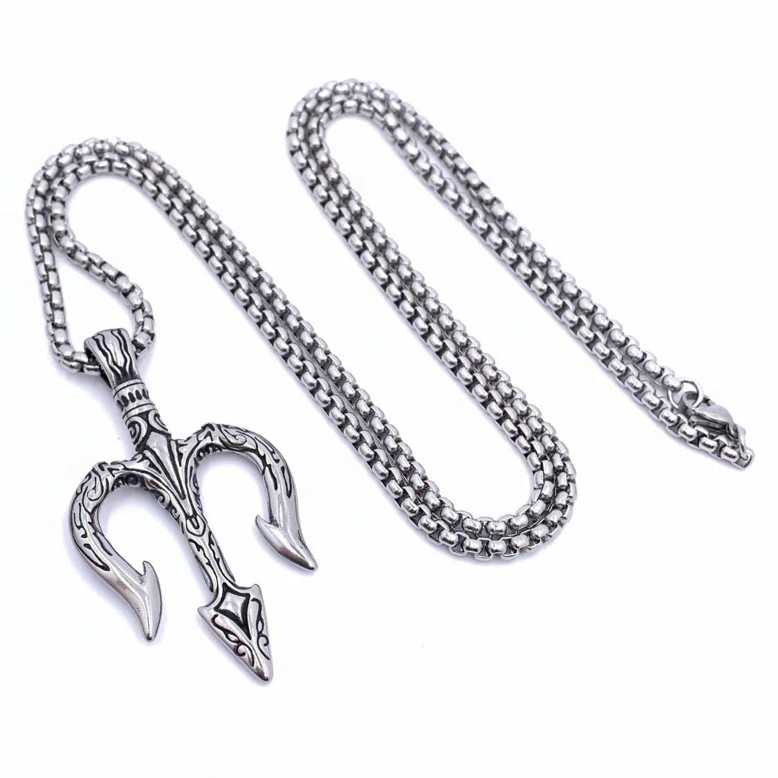 Planderful Stainless Steel Men Necklace Personalized Retro Aquaman Trident Hip Hop Pendant