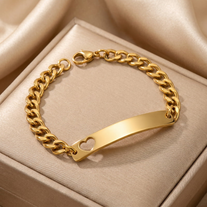 Love Curved Bar Neutral Style Bracelet Layered Cuban Chain Heart-Shaped Titanium Steel