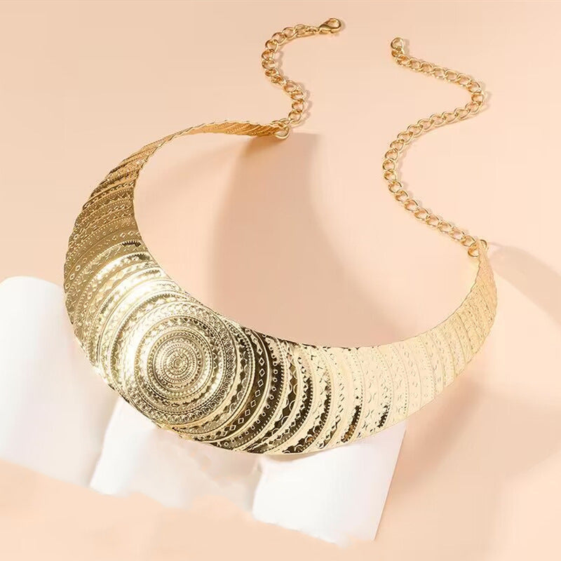 Planderful Savanna Rhythms Necklace and Earrings Set – Elegant Metal Embossed Design