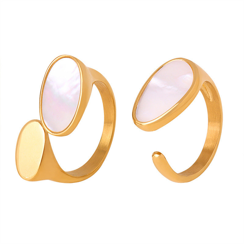 Elegant Mother of Pearl Open Ring in Titanium Steel - Luxury Fashion Jewelry for Women