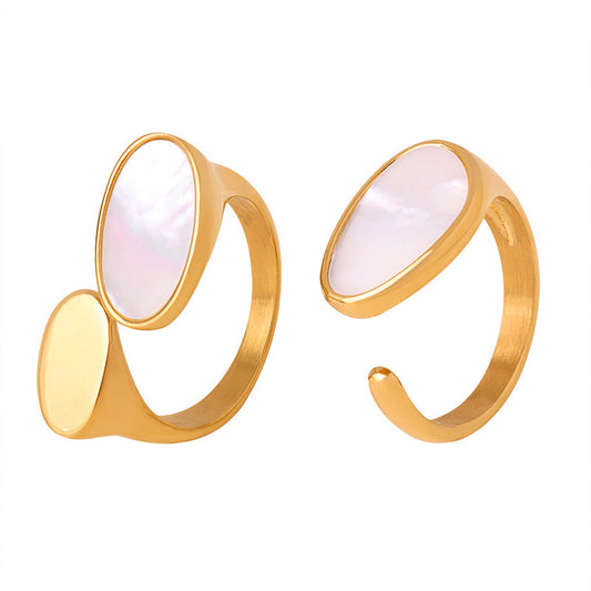 Elegant Mother of Pearl Open Ring in Titanium Steel - Luxury Fashion Jewelry for Women