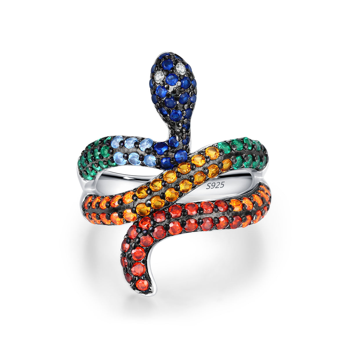 925 Sterling Silver Colored Zircon Snake Ring