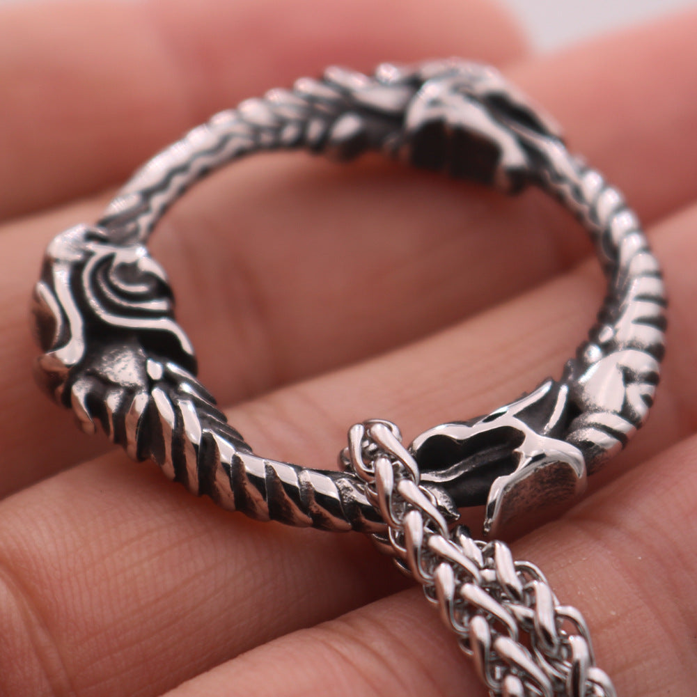 Dragon Tail Stainless Steel Pendant with Orchid Chain Necklace for Men