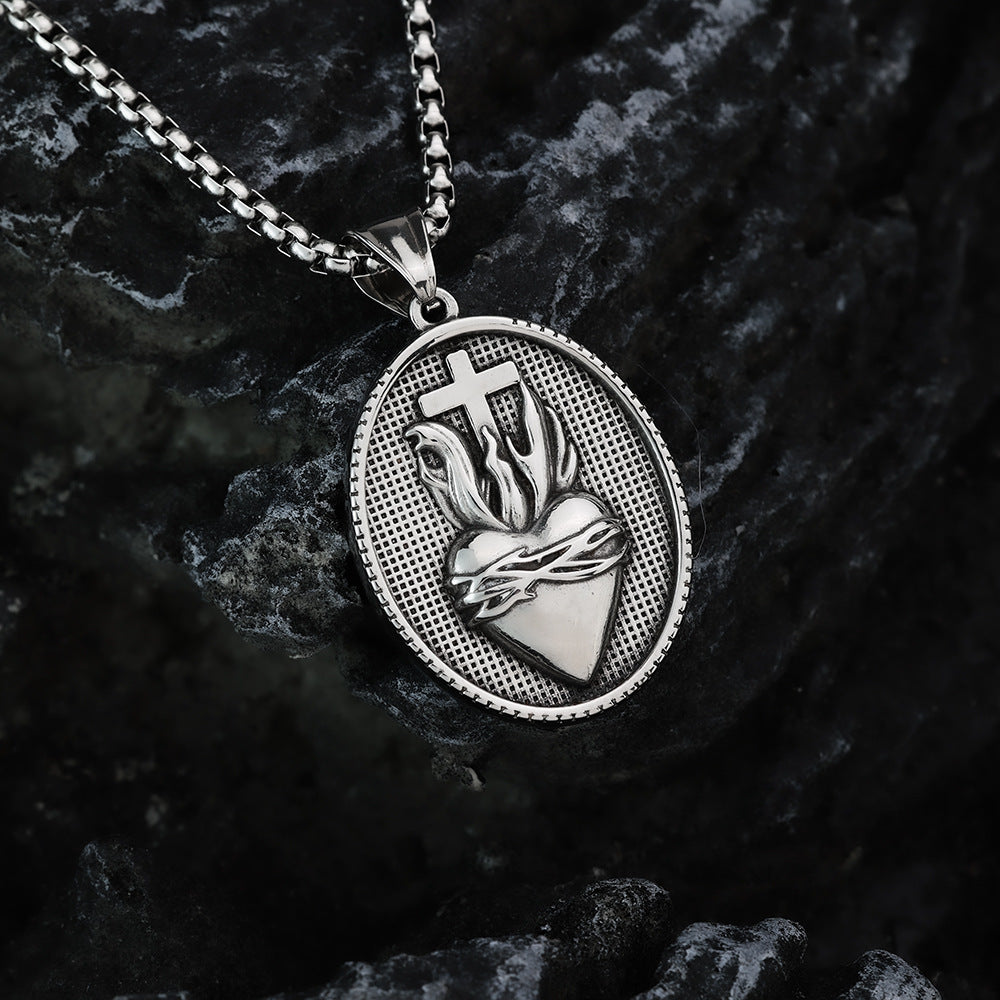 Retro Stainless Steel Men's Pendant Cross Crown Necklace