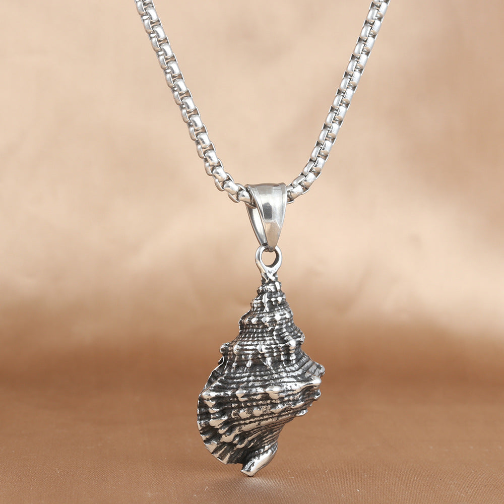 European And American Stainless Steel Conch Pendant Necklace