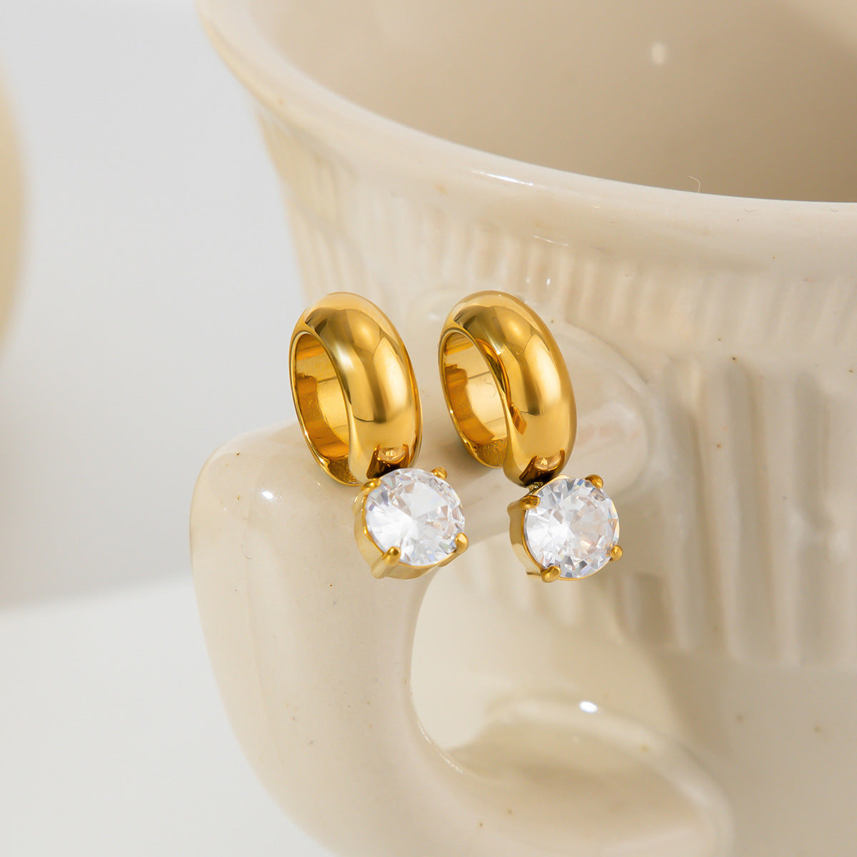 Planderful Vienna Verve Twisted Knotted Stainless Steel Stud Earrings With Waterdrop Zircon Statement For Women