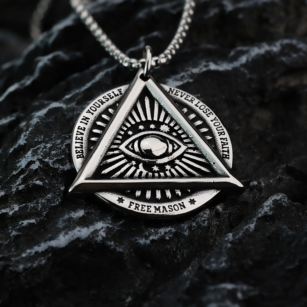 Vintage Men's Titanium Steel Freemason Devil's Eye Pendant
