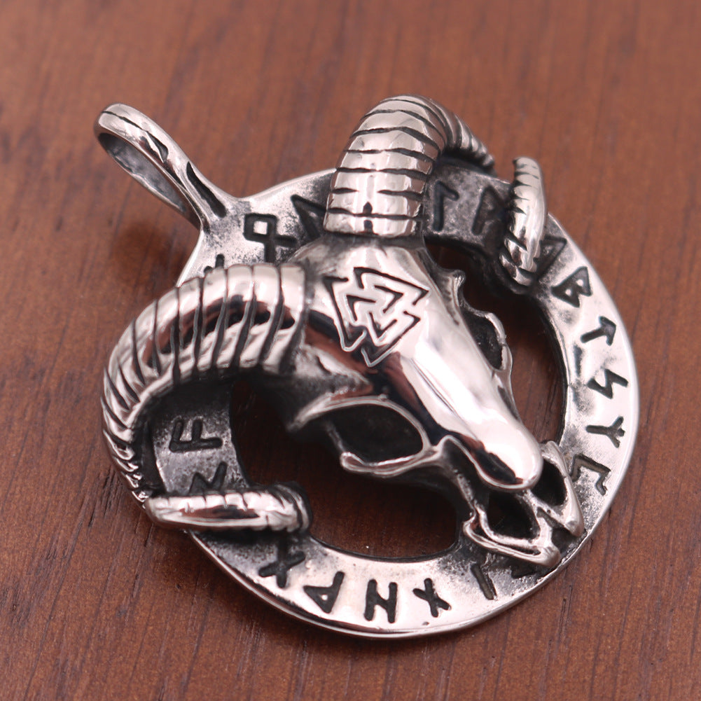 Nordic Viking Odin Lunavan Titanium Steel Sheep Rune Necklace