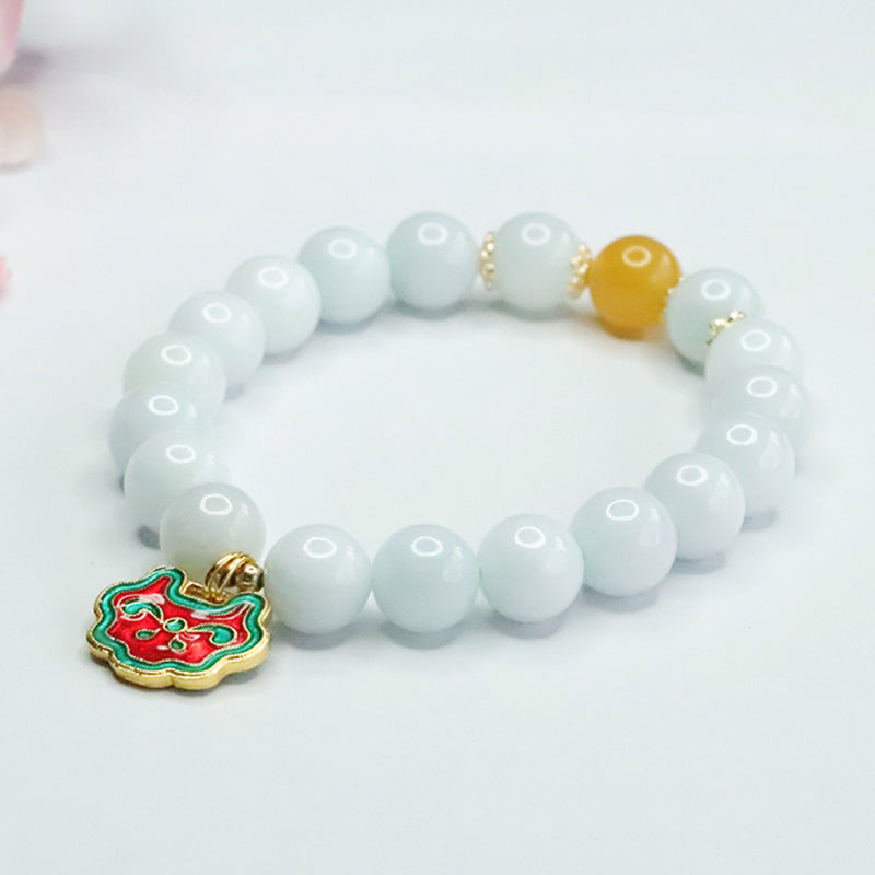 Jadeite Enamel & Round Bead Bracelet