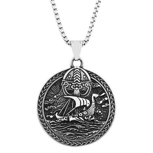 Planderful Everyday Genie Viking Ship Necklace - Titanium Steel Pendant For Retro Fashion Lovers