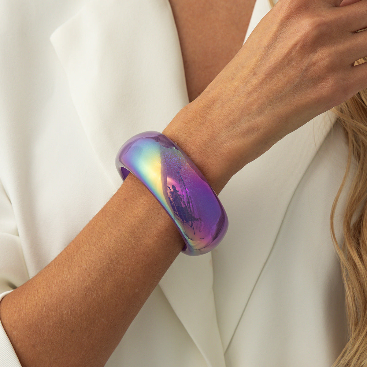 Planderful Vienna Verve Pearlescent Resin Bracelet for Trendsetters Wide Geometric Statement Jewelry