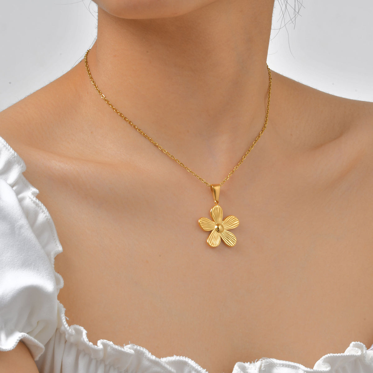 Flower Geometric Gold-Plated Stainless Steel Necklace