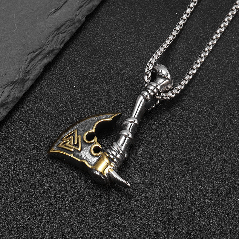 Planderful Viking Axe Pendant Necklace For Men Stainless Steel Gold Plated Durable Masculine Gift