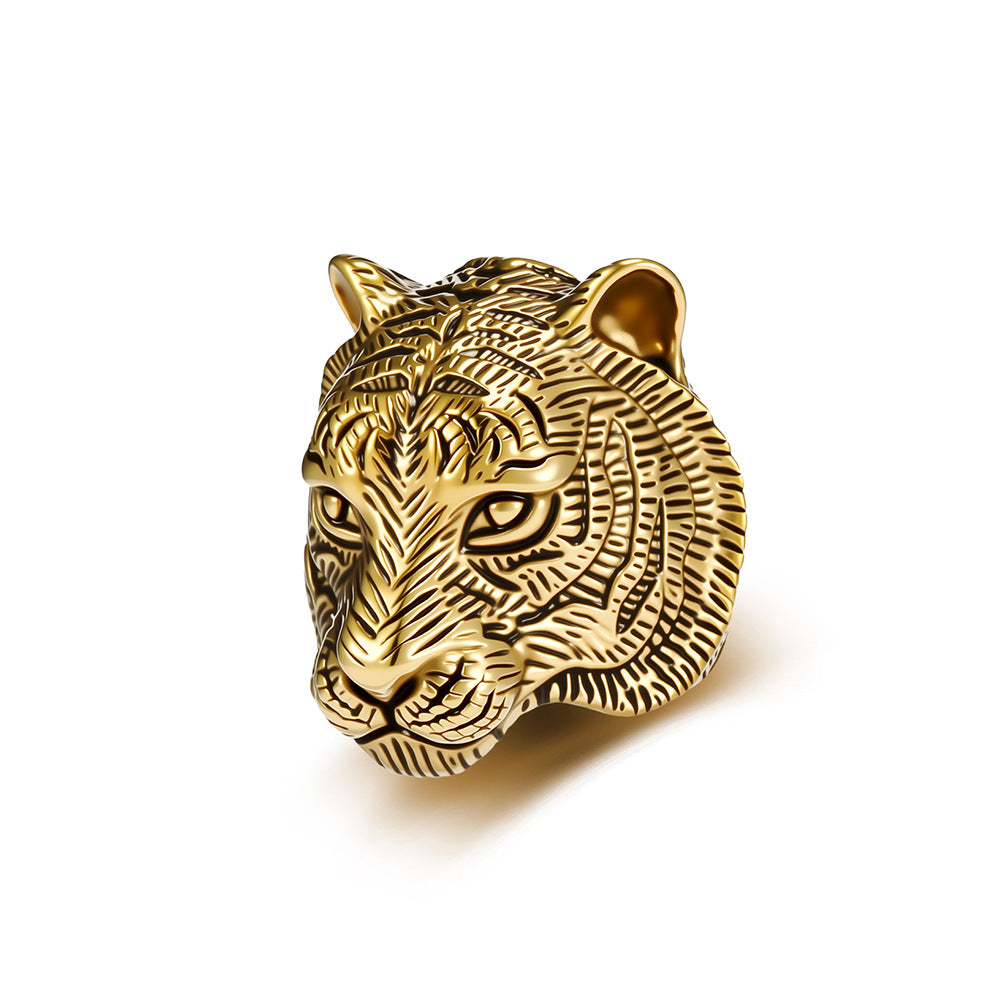 Planderful Tiger Head Ring For Men Titanium Steel Does Not Fade Unisex Niche Style Jewelry