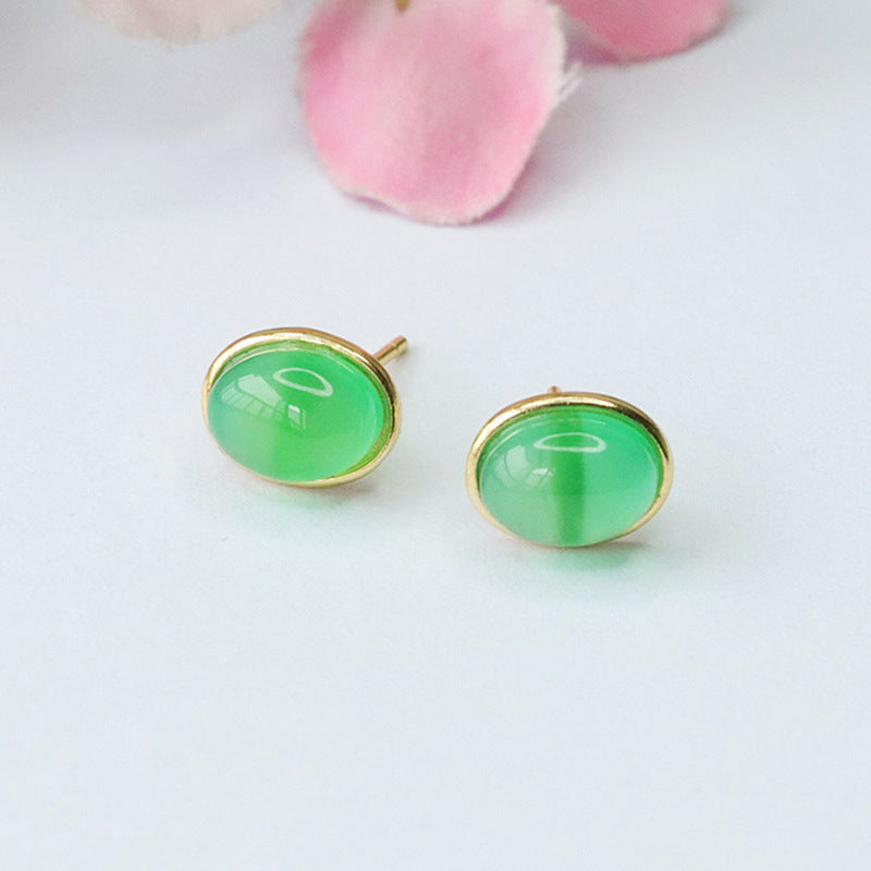 Green Agate and Silver Oval Stud Earrings from the Fortune's Favor Collection