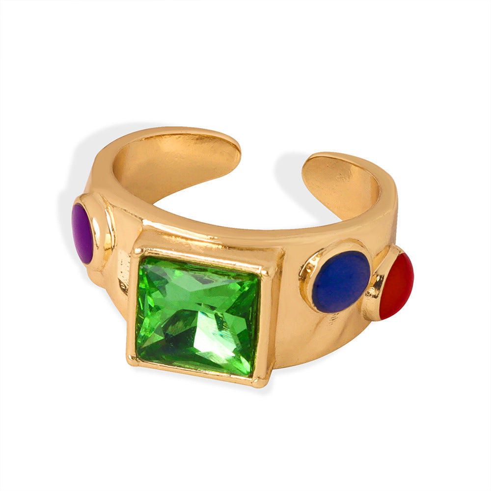 Golden Luxe Zircon Stone Open Ring - Elegant European and American Jewelry