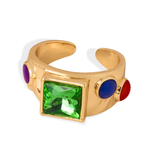 Golden Luxe Zircon Stone Open Ring - Elegant European and American Jewelry