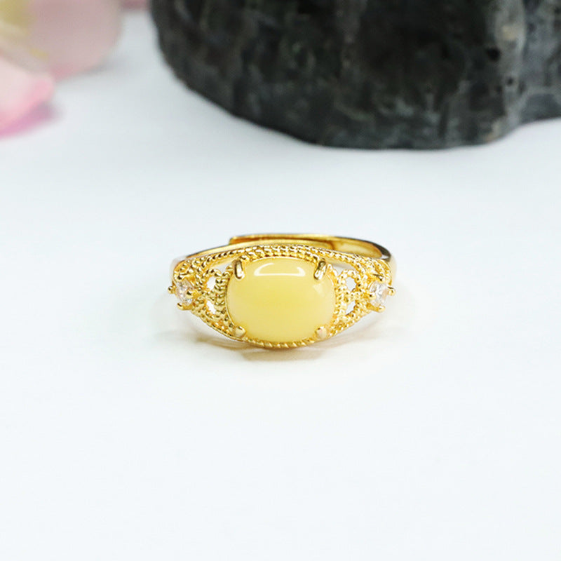 Hollow Ring Crafted from Sterling Silver and Beeswax Amber