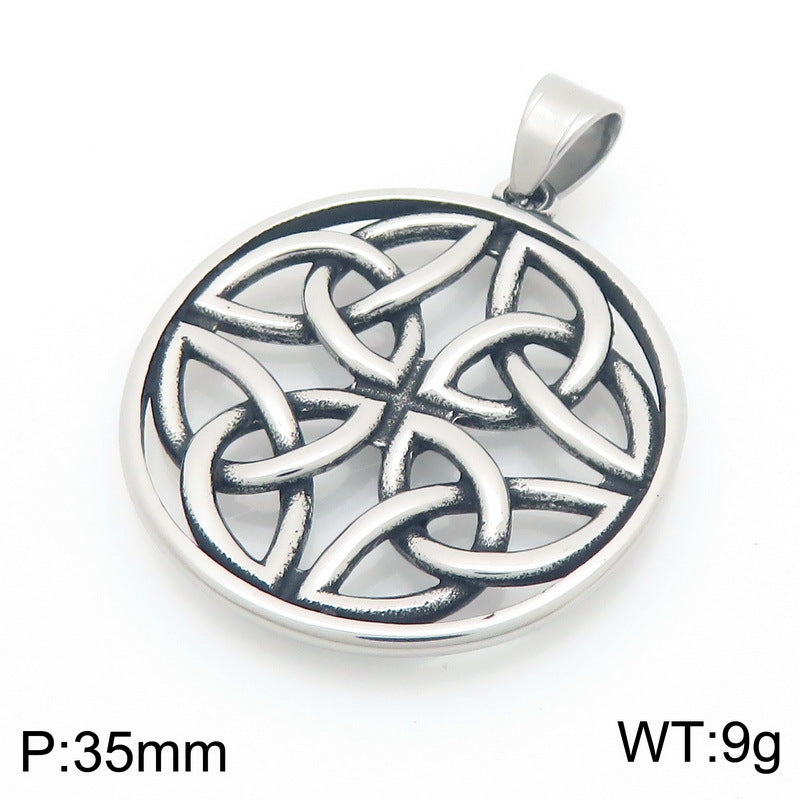 Viking Link Hollow Round Pendant, Old Nordic Octagram Celtic Knot Titanium Steel Men's Necklace