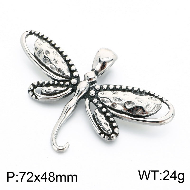 Dark Retro Old Dragonfly Snake Woman Fallen Angel Stainless Steel Men's Pendant Necklace