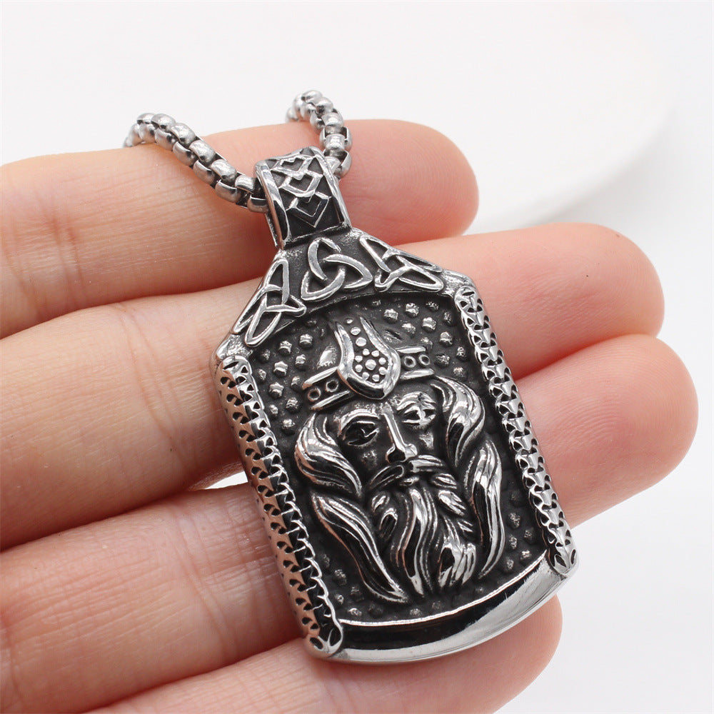 Planderful Norse Legacy – European and American Retro Nordic Viking Men's Titanium Steel Pendant Necklace