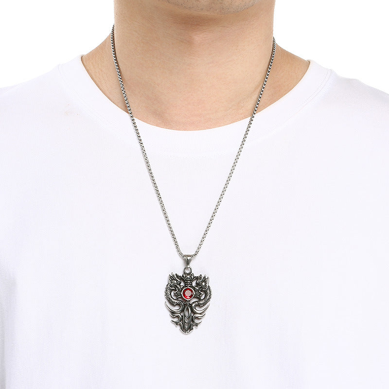Old Zodiac Dragon Pendant, Guochao Retro Double Dragon Play Beads Inlaid With Zircon Necklace