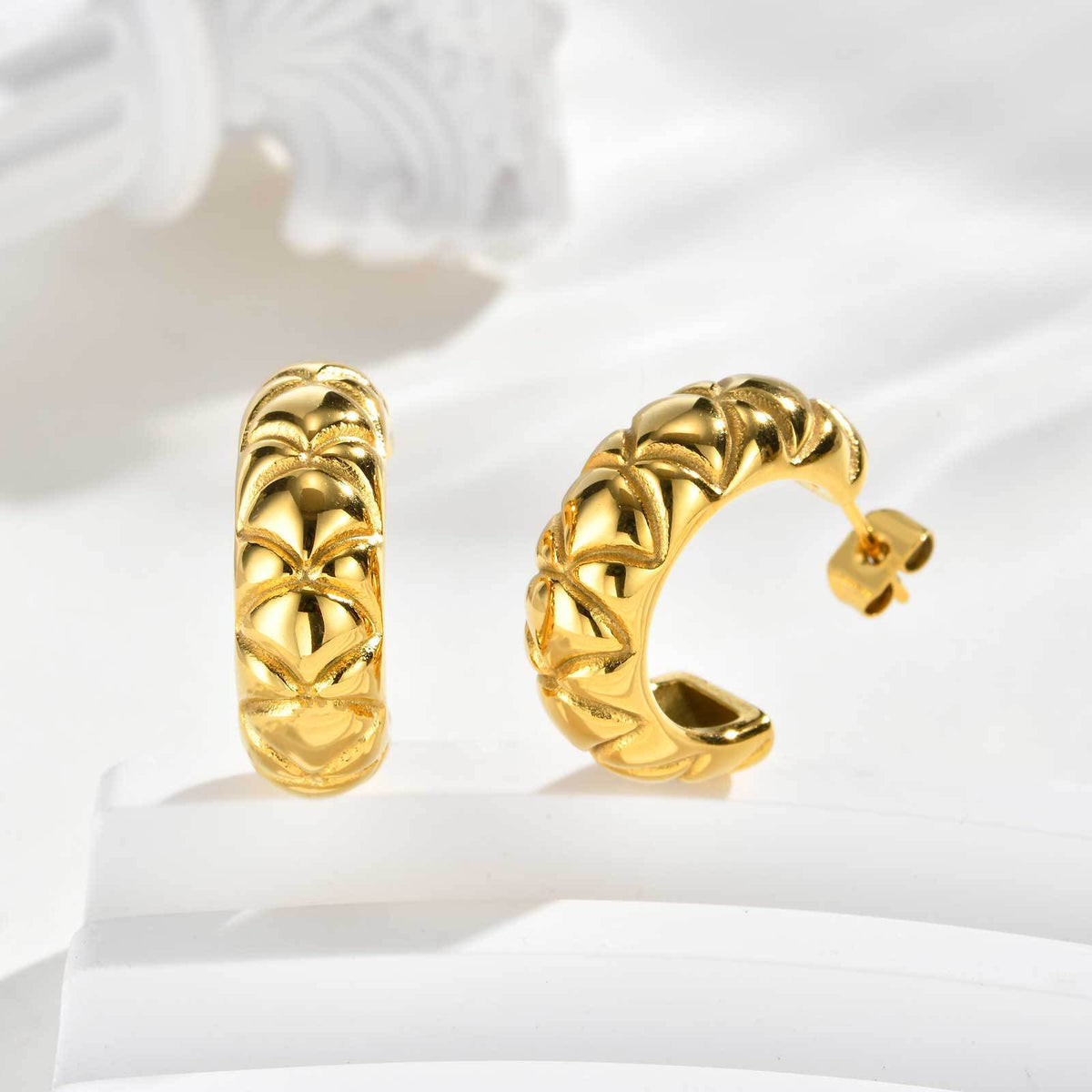 Gold-Tone Textured Scale Huggie Hoop Earrings