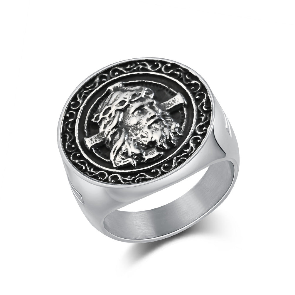 Planderful Stainless Steel Cross Ring For Men Retro Hip Hop Style Personalized Jewelry