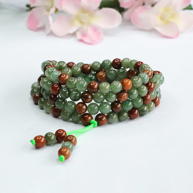 Natural Jade Necklace Green Yellow Jade Double Colour Beads Chain Jade