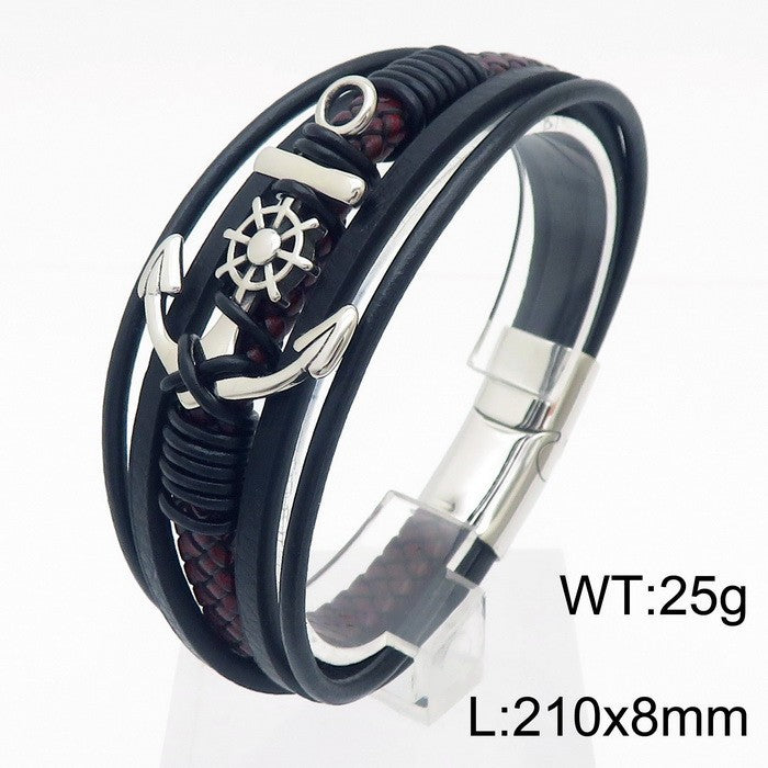 Planderful Men's Woven Leather Bracelet Magnetic Buckle
