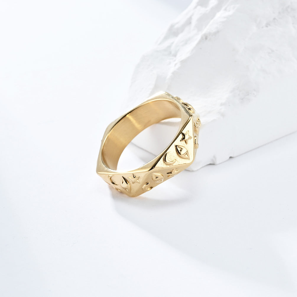 Titanium Steel Stars Moon Eyes Ring for Men's Fashion Wear
