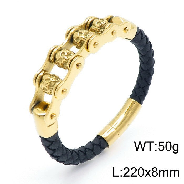 Planderful Retro Skull Leather Bracelet For Men Bold Style