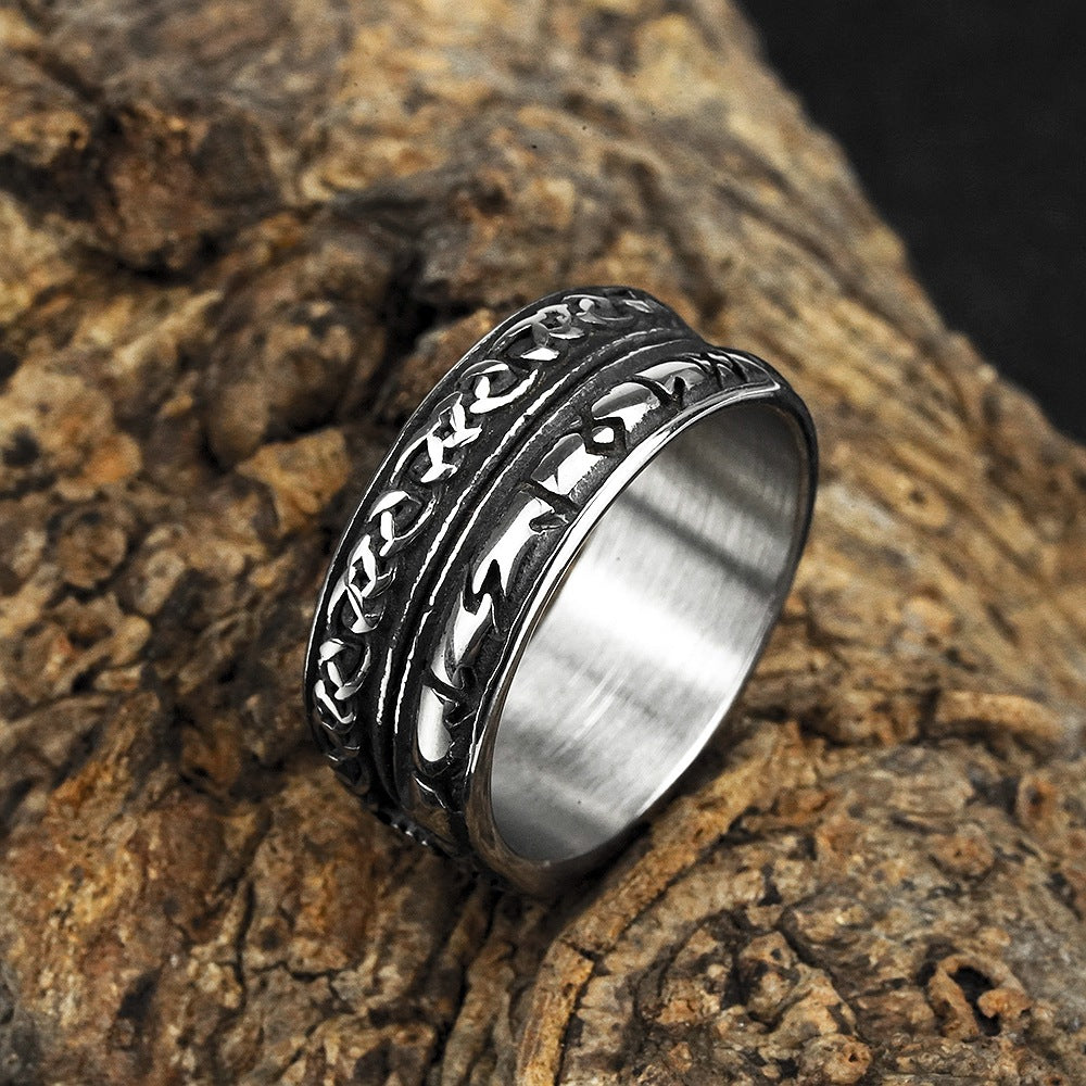 European and American Jewelry Wholesale Men's Titanium Steel Viking Rune Ring