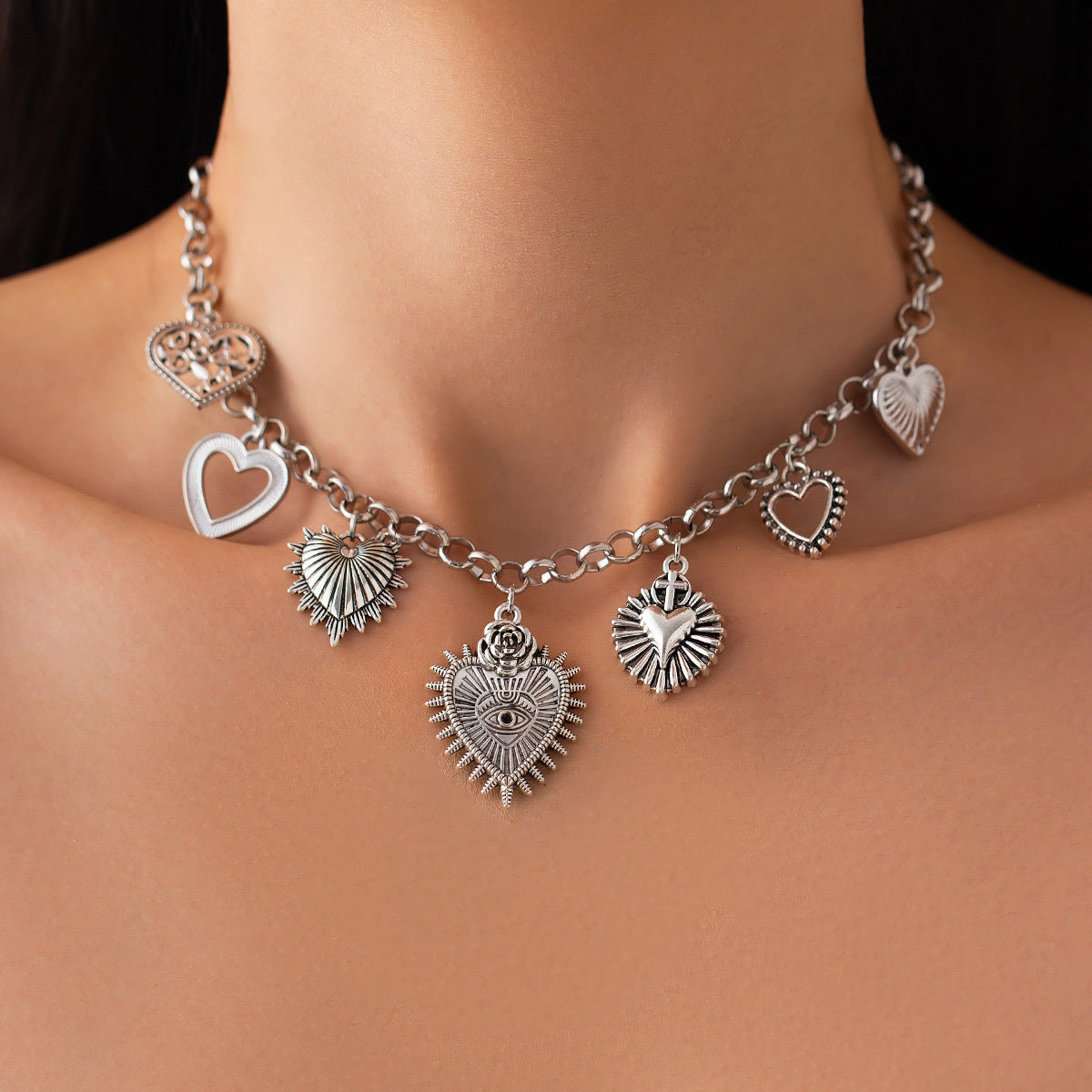 European and American necklace cross-border ins multi-love heart-shaped pendant jewelry, simple and personalized micro-inlaid cherry necklace