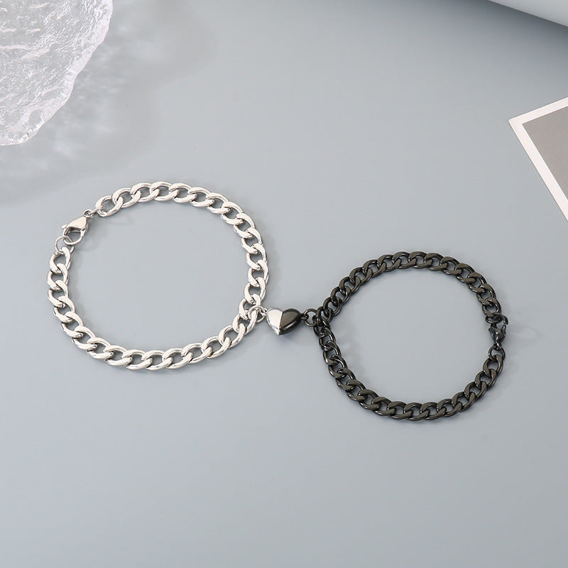 Niche Love Magnetic Bracelet Couple Style – Nk Chain Heart-Shaped Magnet Unisex Titanium