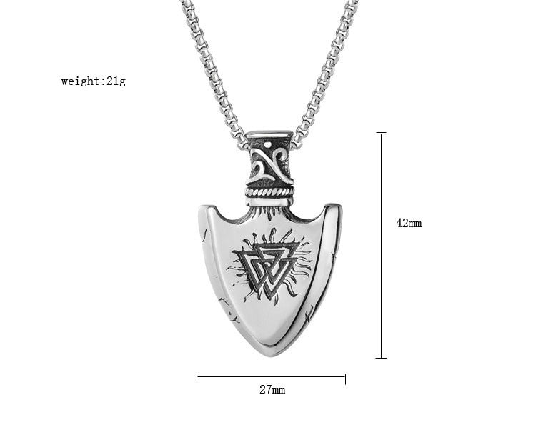 Planderful Viking Pirate Triangle Shield Pendant Titanium Steel Double Sided Front Back Unisex Necklace For Men And Women