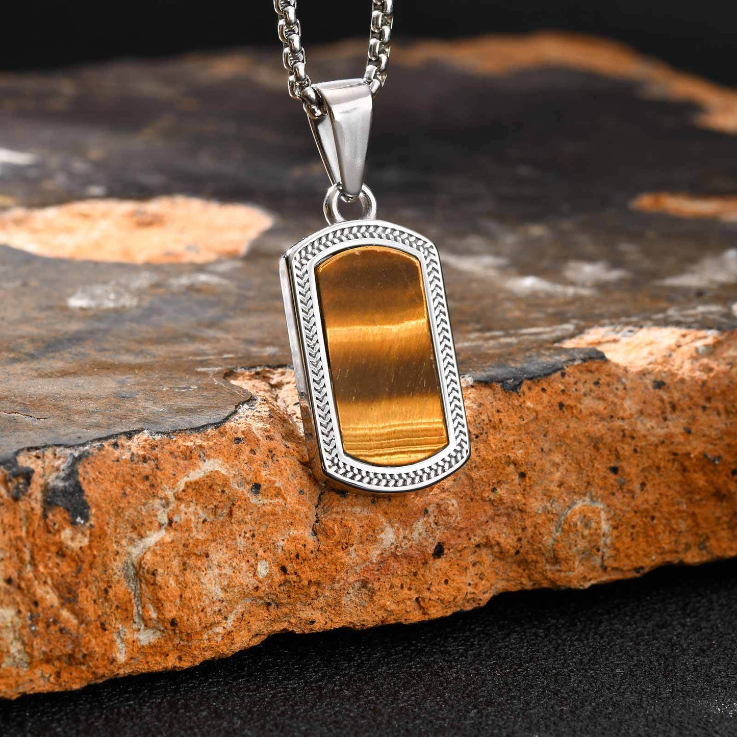 Planderful Stainless Steel Hip Hop Tiger Eye Pendant Men