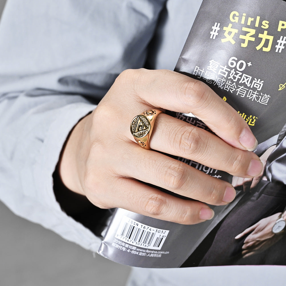 Ancient Egyptian Horus Eye Titanium Steel Ring for Men