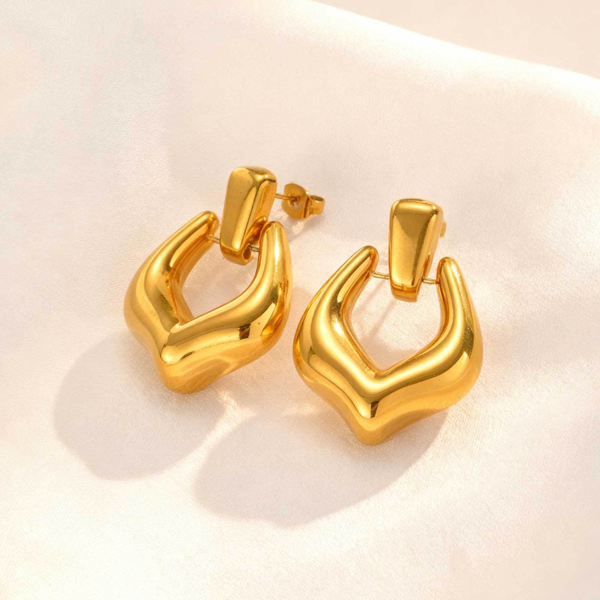 Gold-Tone Sculptural Teardrop Stud Earrings