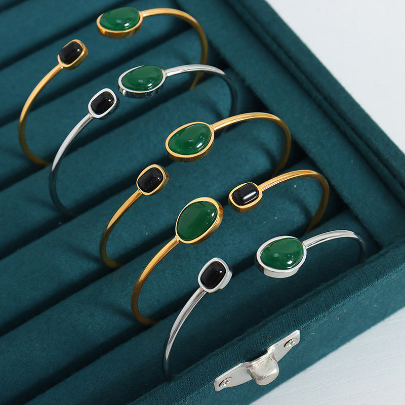 Court Style Green and Black Titanium Steel Bracelet for Women