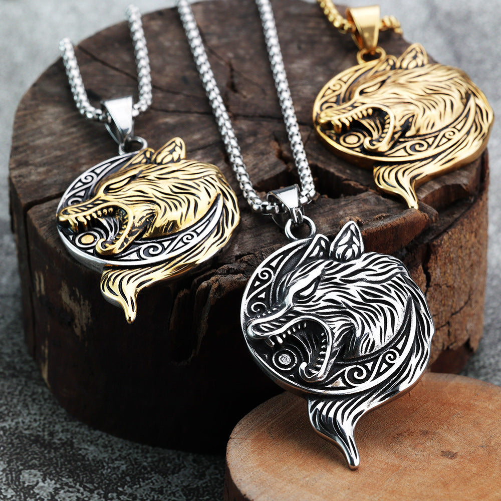 Punk Viking Wolf Stainless Steel Men's Pendant Necklace
