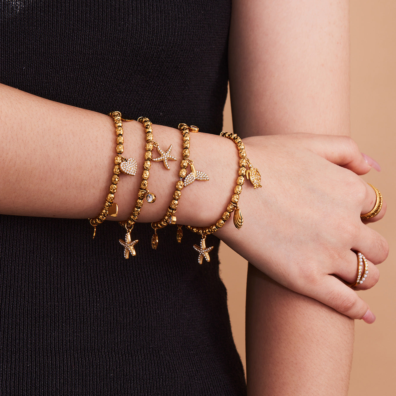 Planderful 18K Gold Plated Beaded Starfish Bracelet Beach