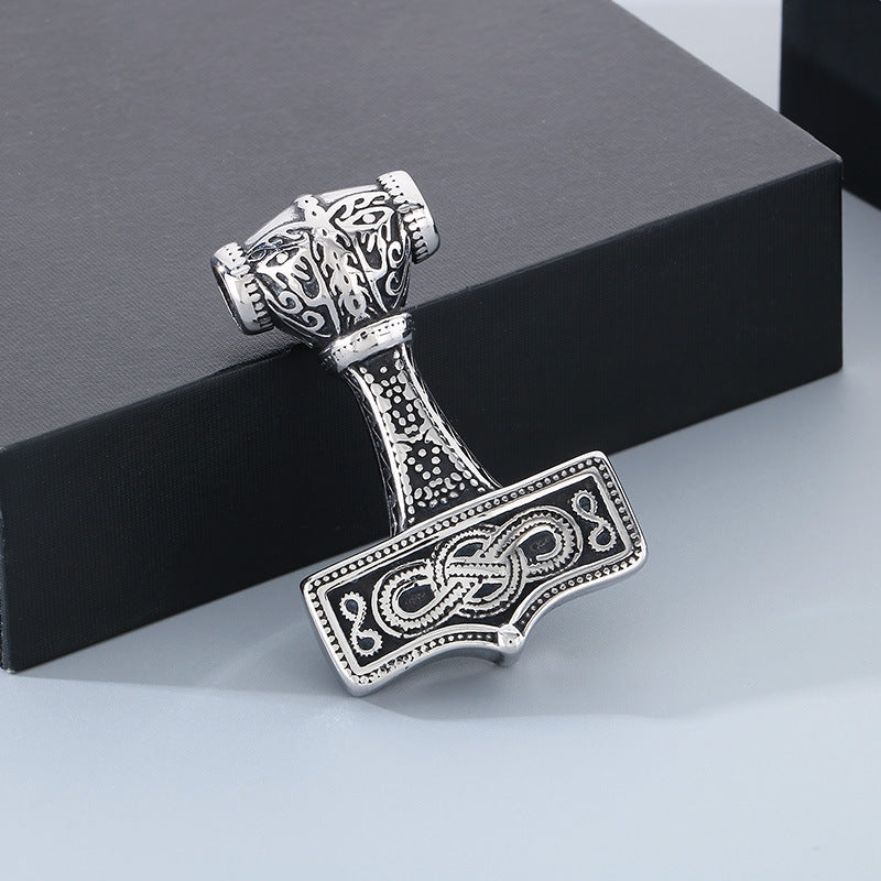 Planderful Thor Hammer Pendant Titanium Wolf Head Bold Men
