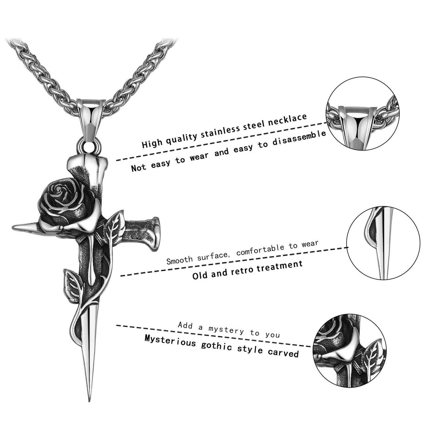 Steel Necklace – Elegant Rose Cross Necklace