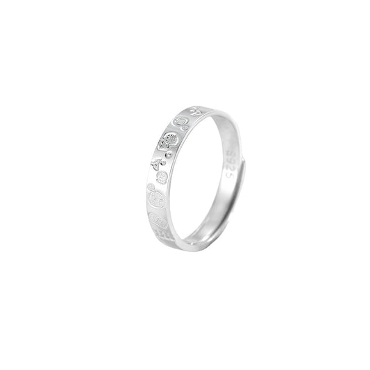 Planderful Sterling Silver Ring For Women Auspicious Chinese Style Adjustable Opening Band Fortune Jewelry