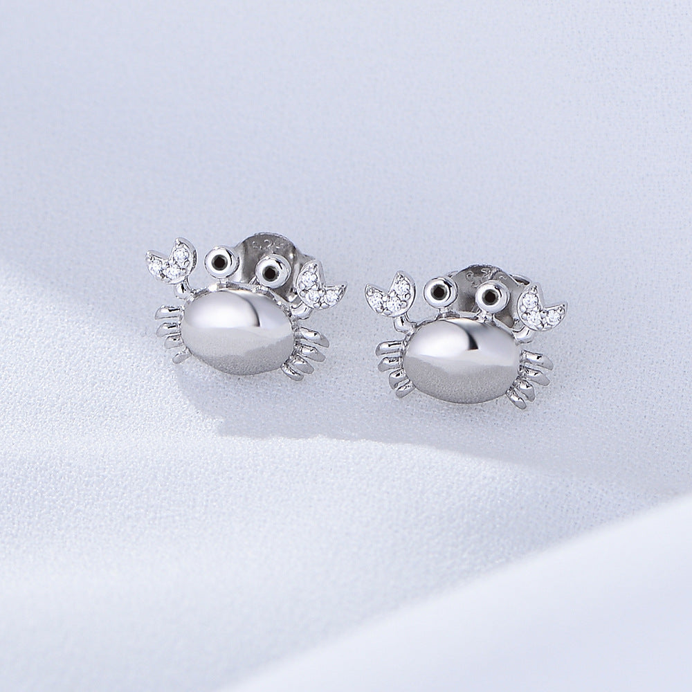 925 Sterling Silver Crab Stud Earrings 'S Trendy Inlaid With Zircon Cute Small Earrings