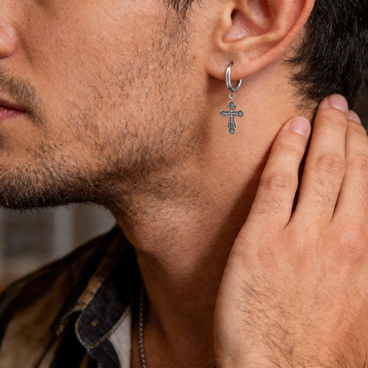 Stainless Steel Zircon Cross Earrings