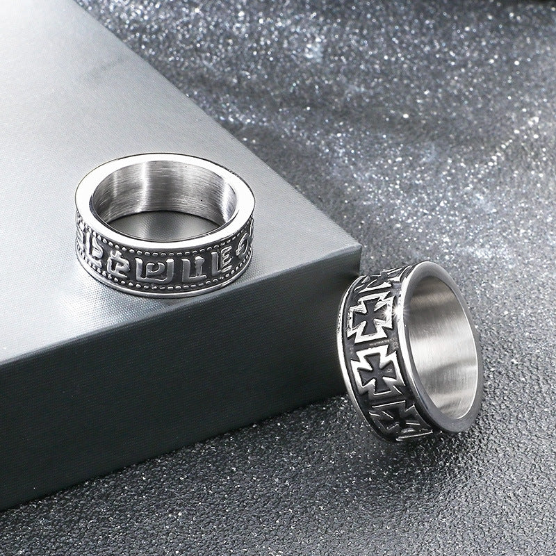 Retro Sun And Moon Tonghui Stainless Steel Ring, Punk Cross Star Moon Stainless